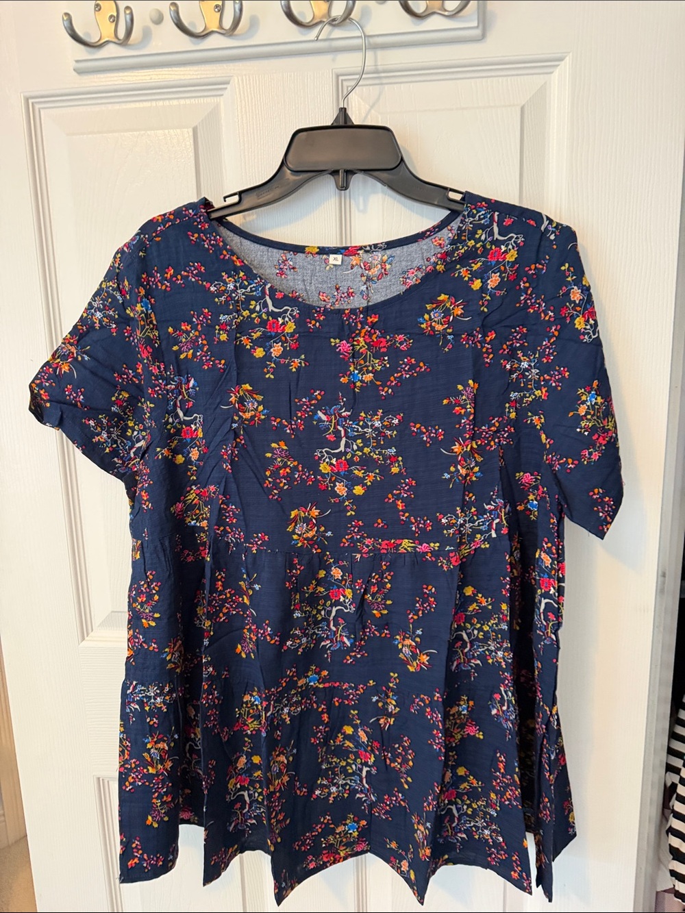 Navy Floral Short-Sleeve Women's Top NWT